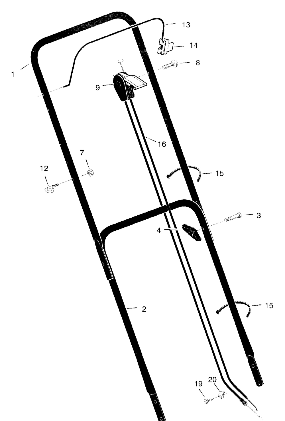 Handle Assembly Diagram and Parts List for 22275X83A 1997 Briggs and Stratton Lawn Mower